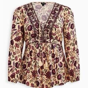 Torrid Top 4X Renaissance Fairy Cottage Boho Peasant Embroidered Hippie Whimsy